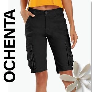 Black Cotton Bermuda Cargo Shorts | Size: 4